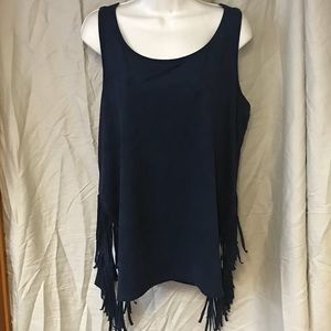 EYESHADOW Navy Felt Like BOHO FRINGE TANK Top XL